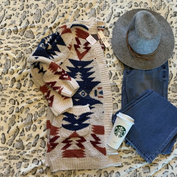 New Native Print Boho Blanket Cardigan Sweater - Picture 4 of 6